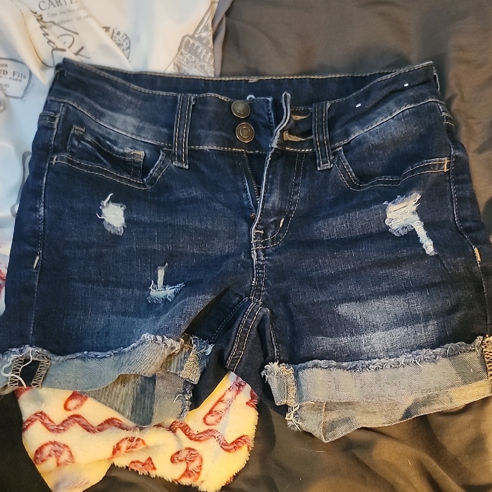 FA Blue Distressed Jean Shorts with Frayed Hem